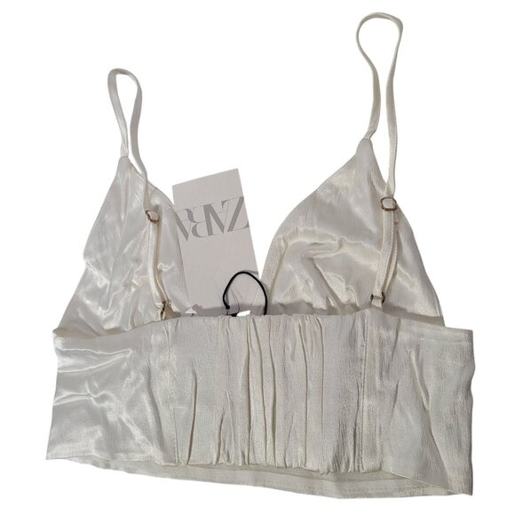 Zara Women's Cream Satin Triangle Bralette Crop Top Size Small - Picture 2 of 8
